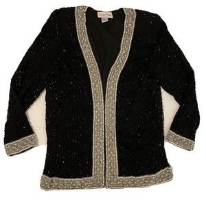 Laurence Kazar  Beaded Evening Jacket Blazer Vintage Women’s Small Black Pearl